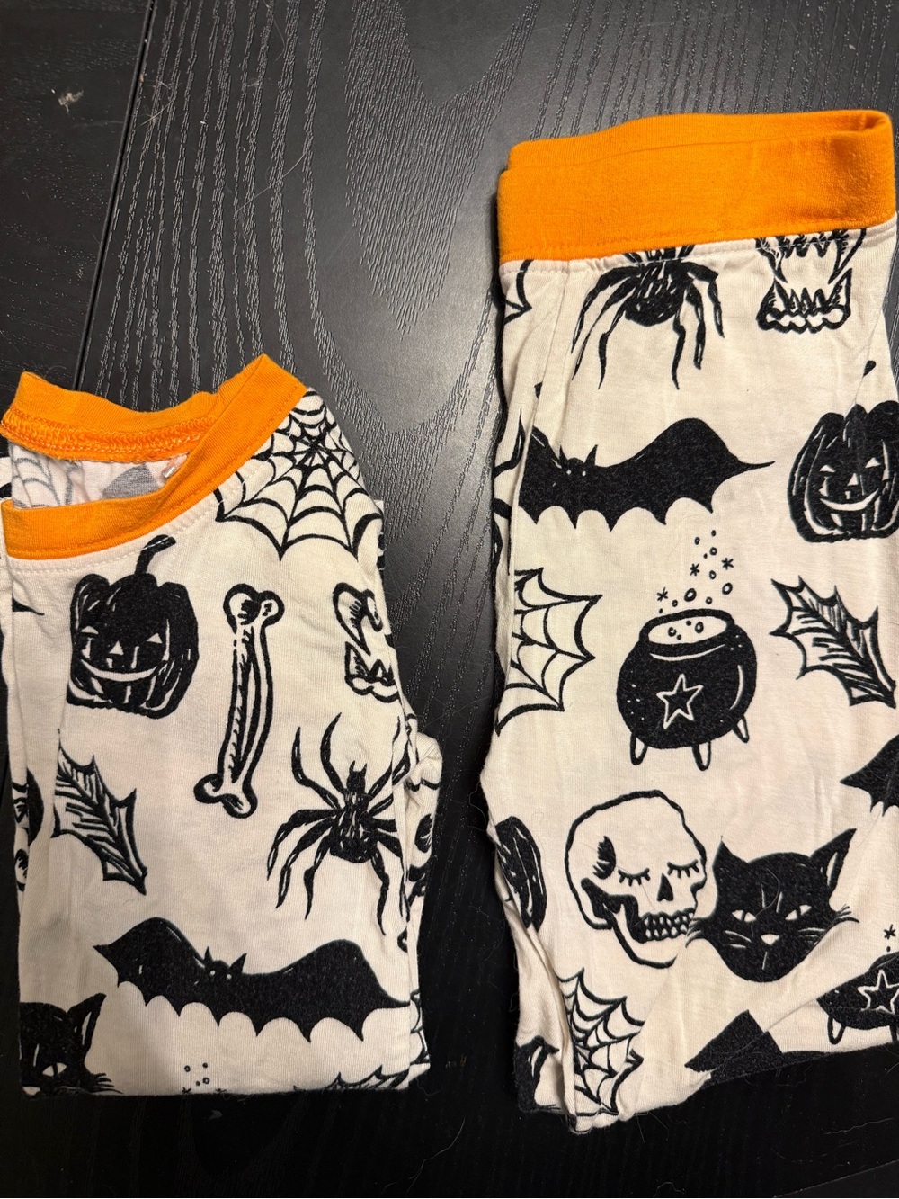 Little Sleepies Halloween Pajama Set - Orange Trim Black & White Spooky Print